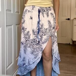Surf Gypsy Blue Tropical Ruffle Maxi Skirt – Size L (Fits Like M)